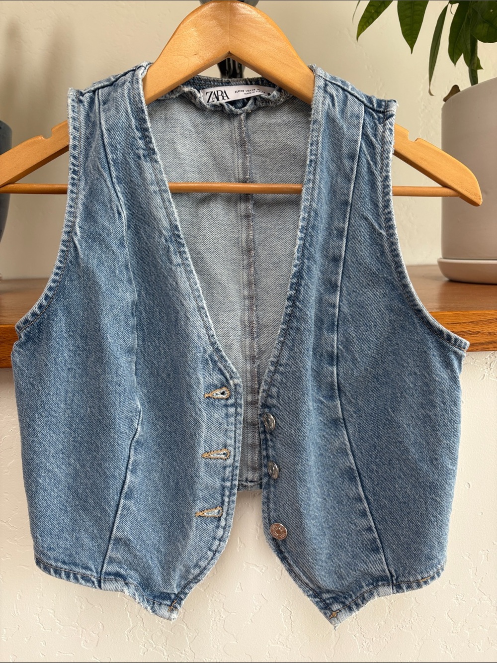 Zara Light Wash Denim Vest in Blue